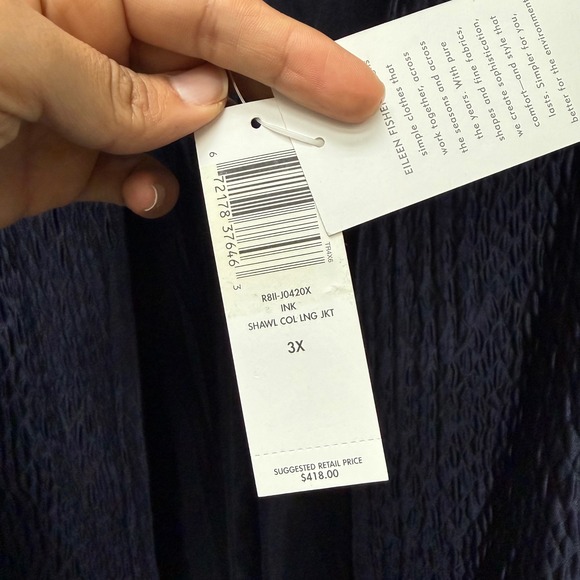 EILEEN FISHER Wavy Silk Diamond Shawl Collar Long Jacket 3X New With Tags - Picture 5 of 8